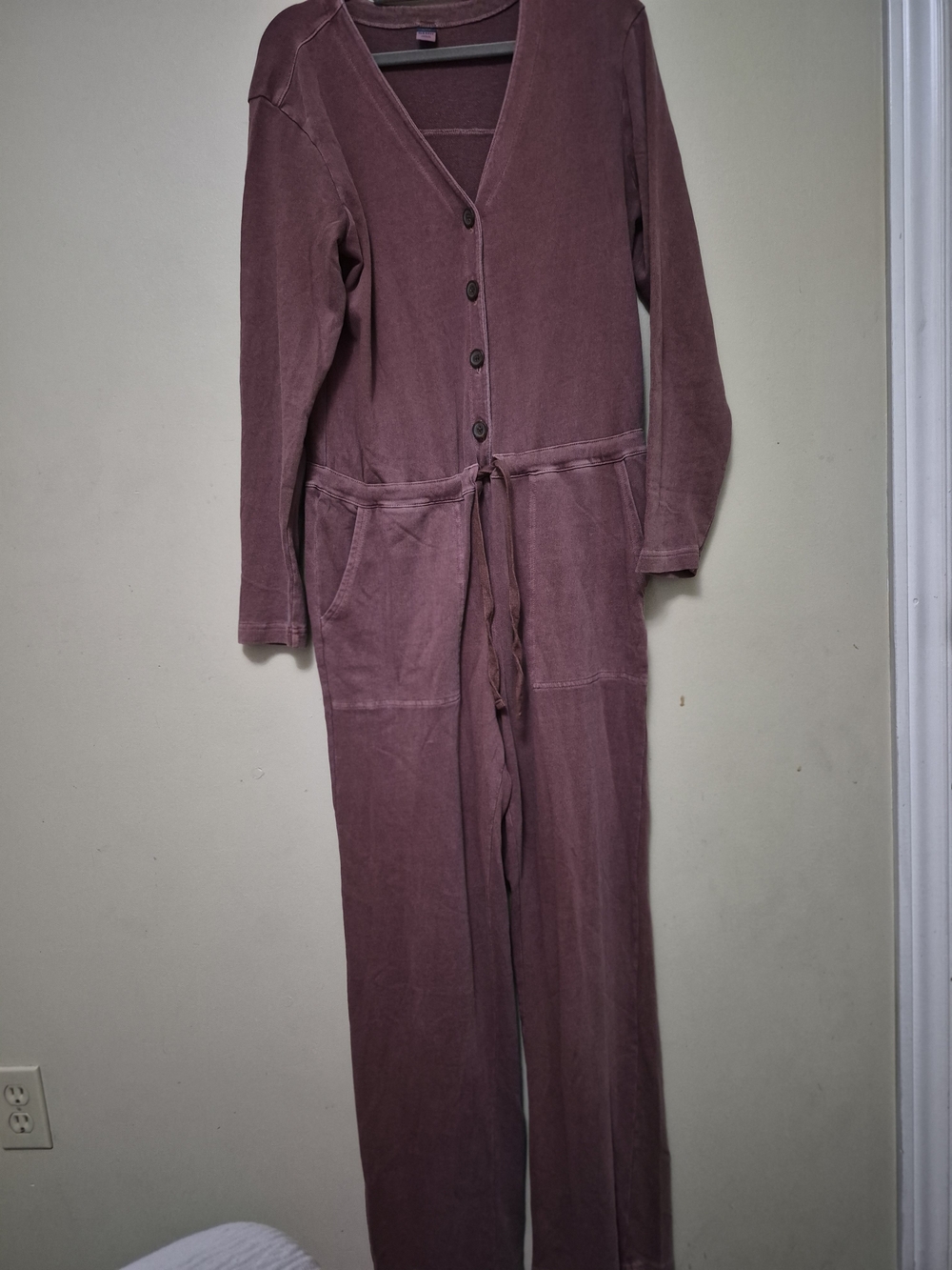 Old Navy Button-Front Long-Sleeve Jumpsuit in Mauve